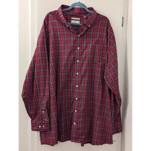 Oak Hill Red Holiday Plaid Wrinkle-Free Button-Down Shirt 100% Cotton Mens Size